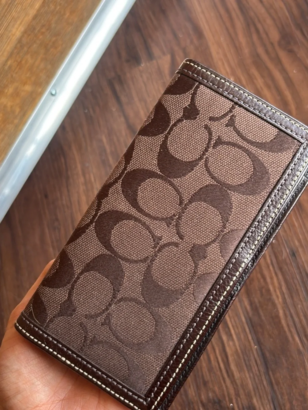 Coach Brown Signature Canvas Checkbook/Long Card Wallet
